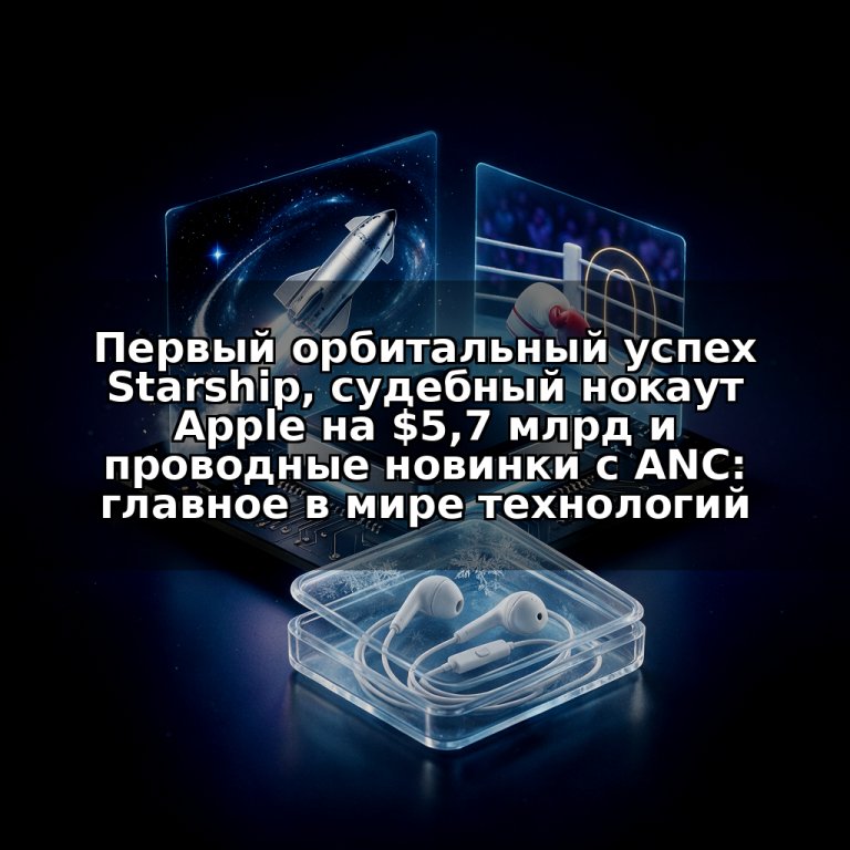 Первый орбитальный успех Starship, судебный нокаут Apple на $5,7 млрд и проводные новинки с ANC: главное в мире технологий